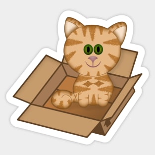 Cartoon Orange Tabby Cat in A Box Sticker